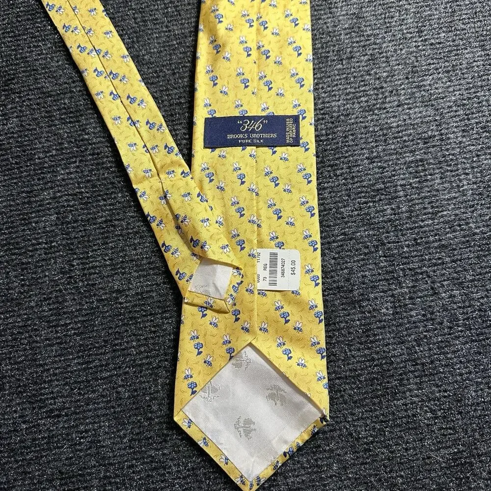Brooks Brothers 346 Tie Silk Men's Necktie Bumblebee Bee Flower Yellow Blue